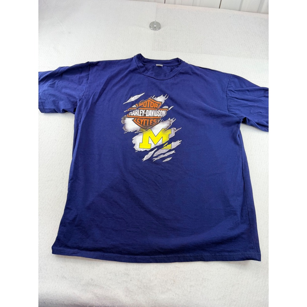 Tee Hag Harley Davidson Michigan Wolverines Graphic T-Shirt Navy Blue XXL